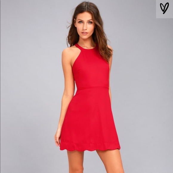 red halter skater dress